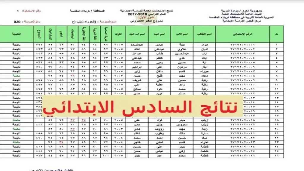 ظهور الاستعلام عن نتائج الصف السادس الابتدائي الدور الاول 2026 بالعراق عبر موقع وزارة التربية والتعليم